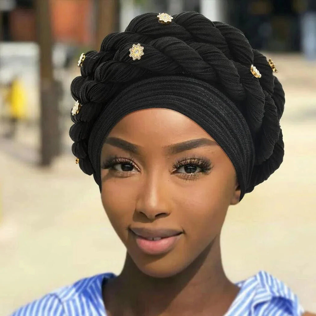 JJYANJIN Double Braid Diamond Halo Turban Cap by Showlu Fashion Store, stylish chemo beanie for women with hair loss, African head wrap