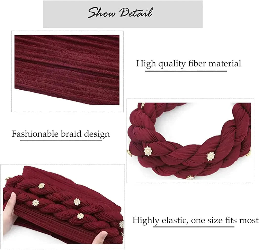 Double braid diamond halo turban cap by Showlu Fashion, a stylish chemo beanie for women covering hair loss with elegant African-inspired design.