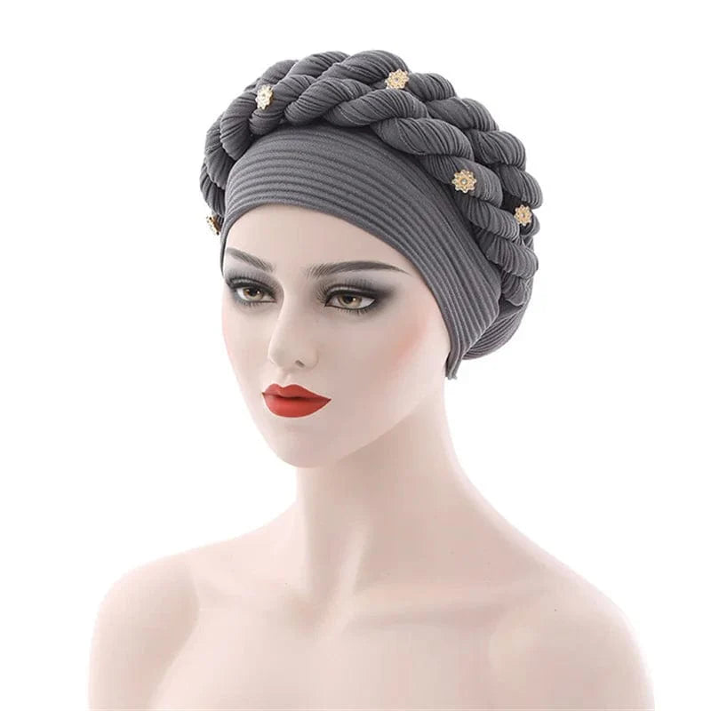 JJYANJIN Double Braid Diamond Halo Turban Cap, a stylish chemo beanie bonnet for women with hair loss, African head wrap design.