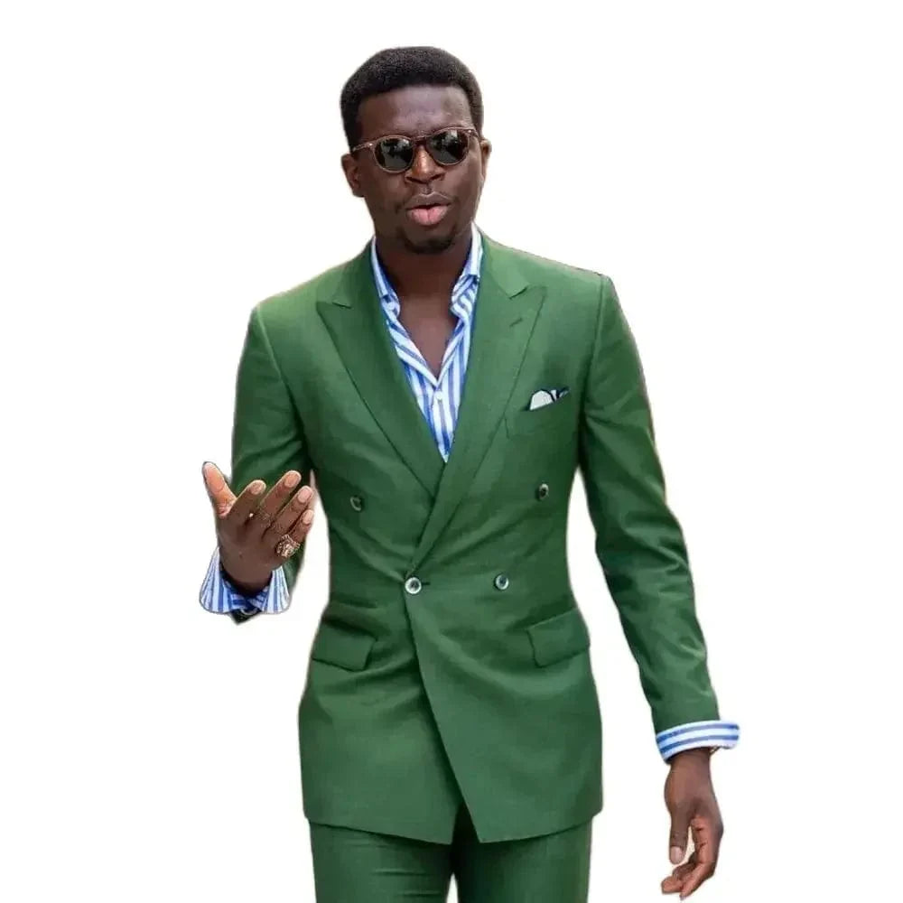 Green double-breasted men's suit by SHOWLU FASHION, slim fit 2-piece set with jacket and pants for formal and elegant occasions