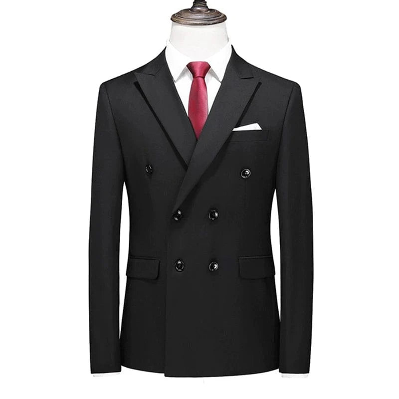 Showlu men's double-breasted slim-fit summer suit in lightweight fabric, ideal for business and leisure occasions.