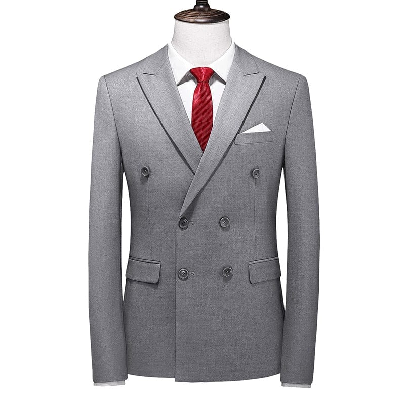 Showlu men's double-breasted slim-fit summer suit with a professional yet casual style, perfect for business or leisure wear.