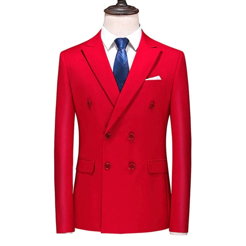 Showlu Men's double-breasted slim-fit summer suit, tailored for business and leisure, with a professional yet relaxed style.