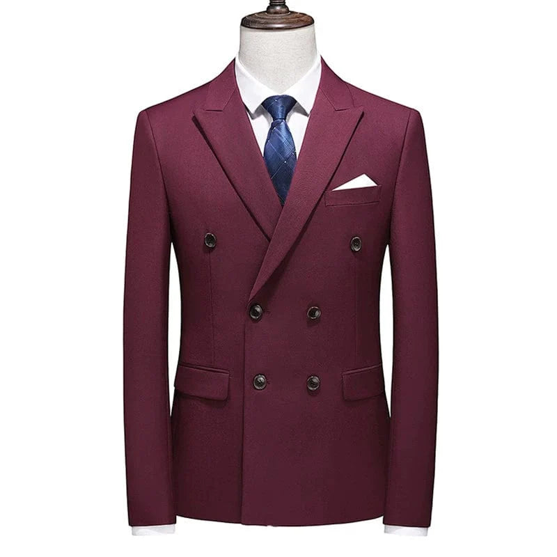 Showlu Men's slim-fit double-breasted summer suit with a professional and leisure style, featuring a tailored fit and lightweight fabric.