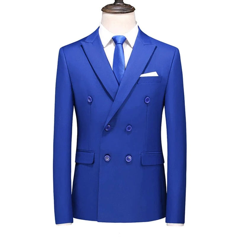 Showlu Men's double-breasted slim-fit summer suit in light fabric, suitable for business or leisure occasions.