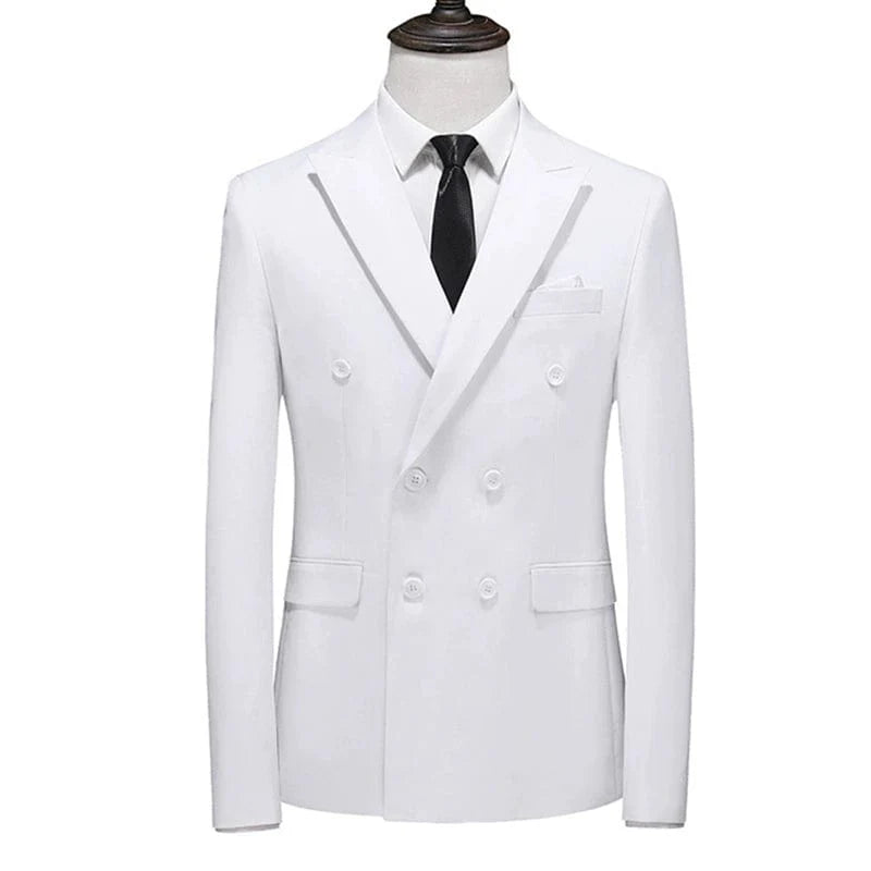 Showlu Men's double-breasted slim-fit summer suit in light fabric, suitable for business and leisure occasions.