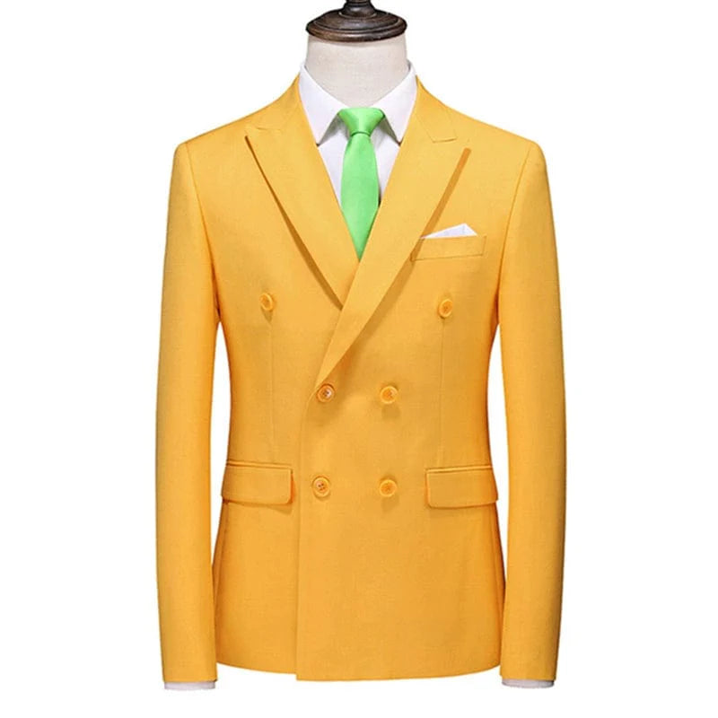 Showlu men's double-breasted slim-fit summer suit with a professional and leisure style, featuring a tailored design and lightweight fabric.