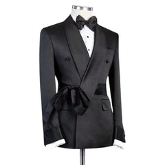 Double Breasted Suit Jacket for Men Wedding 2024 Shawl Lapel Slim Fit Groom Blazer with Belt 1 Pc Fashion Coat - SHOWLU FASHION STORE