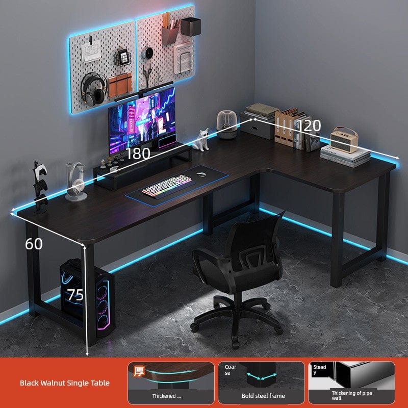 L-shaped corner computer desk with bookshelf by SHOWLU FASHION STORE, featuring double desktops and ample storage space.
