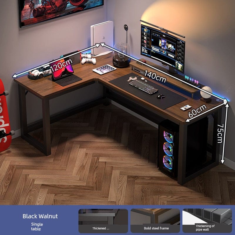L-shaped corner computer desk with bookshelf, showing dual desktops and storage space in a modern design by SHOWLU FASHION STORE.