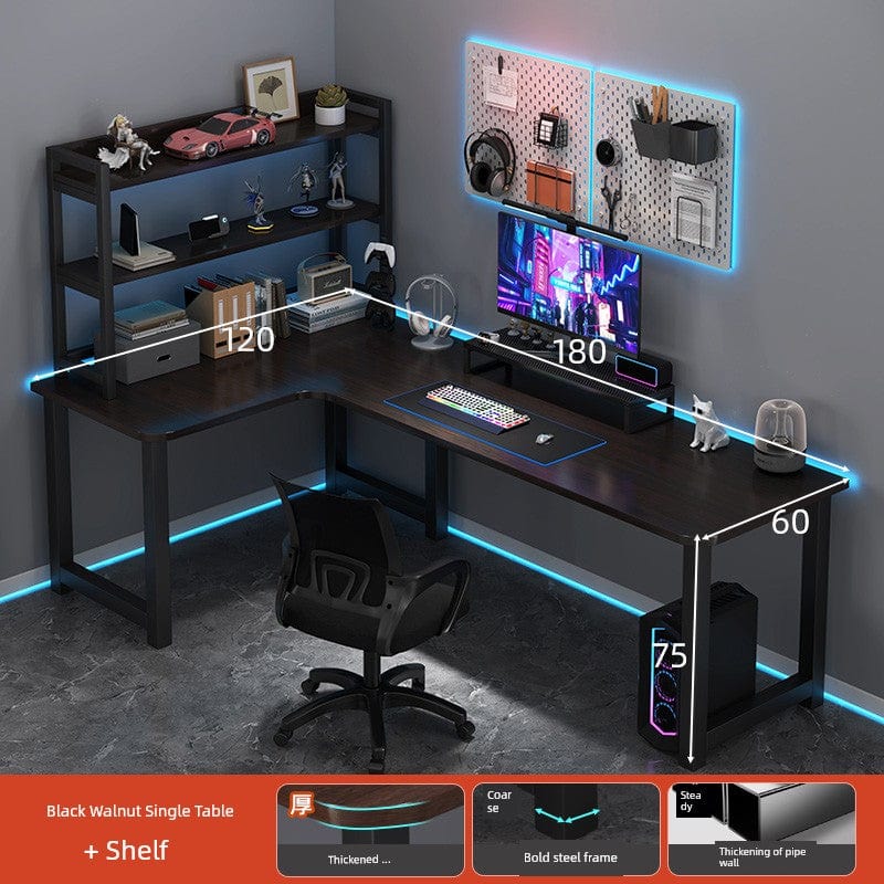 Zhong Jing L-shaped corner computer desk with integrated bookshelf and double desktop, in a modern design by SHOWLU FASHION STORE