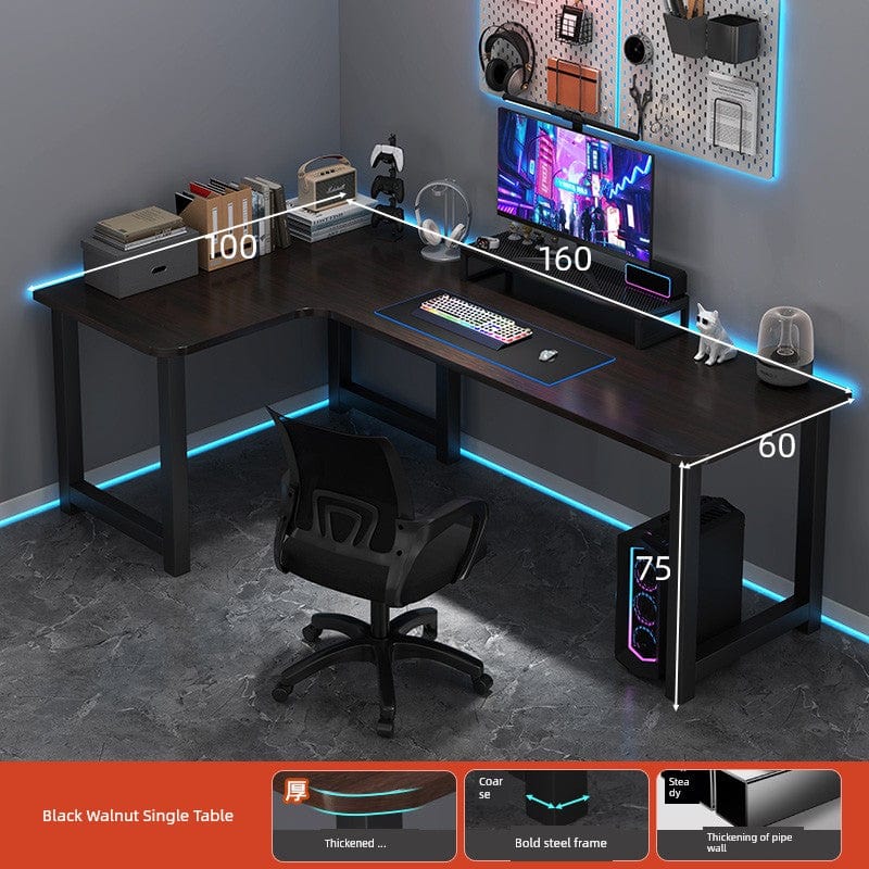 L-shaped corner computer desk with bookshelf and double desktops, SHOWLU FASHION STORE DNZ33 model, in modern office setup