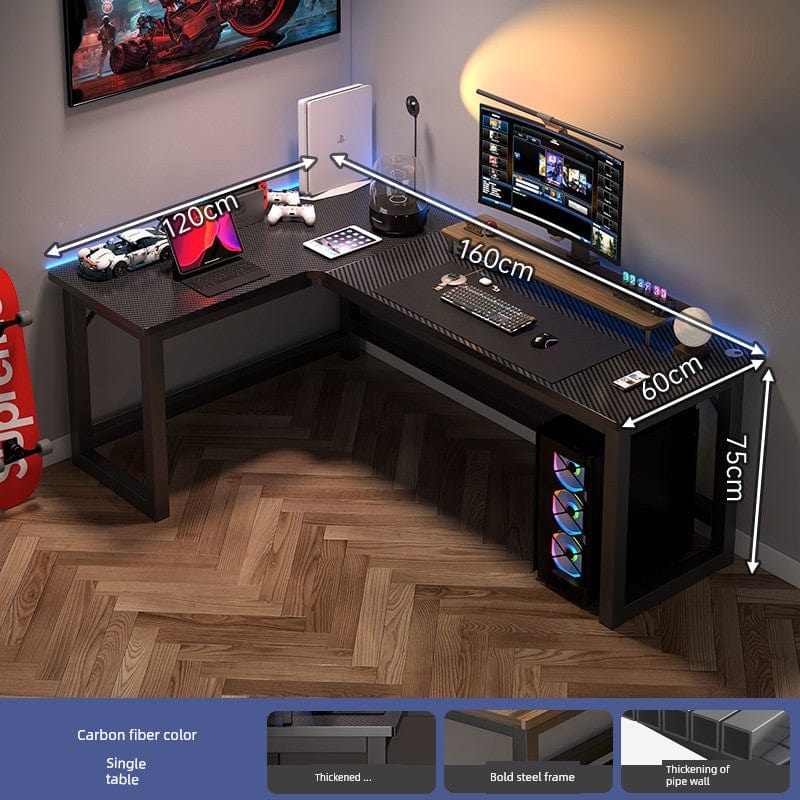 Zhong Jing L-shaped corner computer desk with bookshelf, double desktop, and modern design by SHOWLU FASHION STORE.