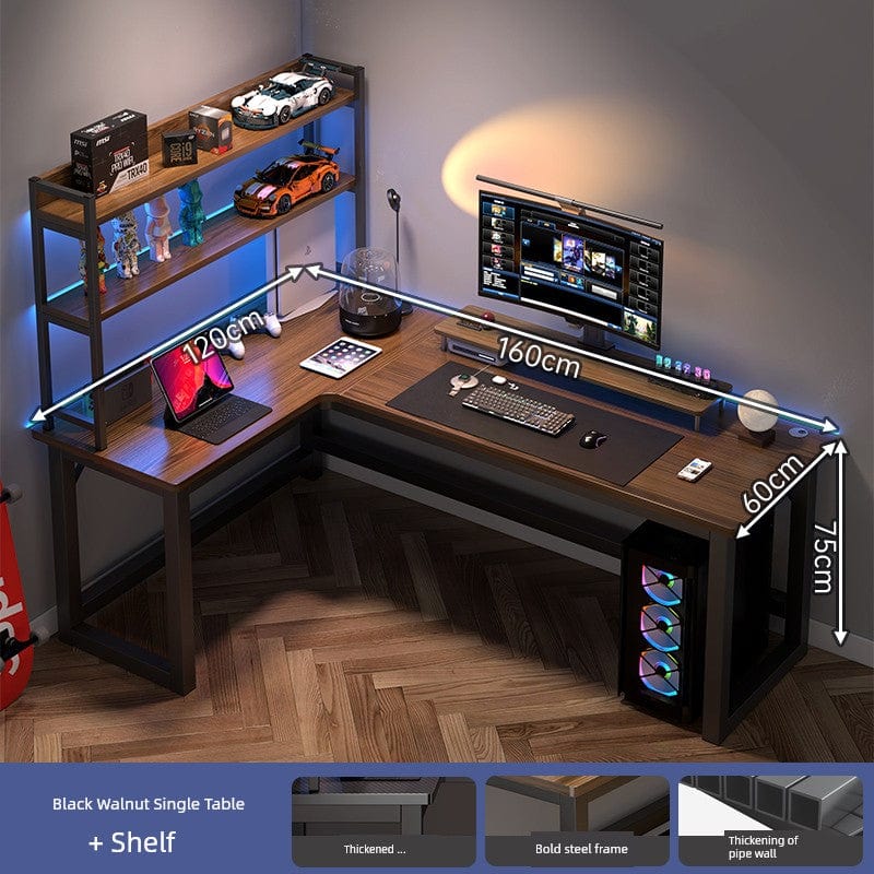 SHOWLU FASHION L-shaped corner computer desk with double desktop and bookshelf, DNZ33 model, in a modern home office setting.