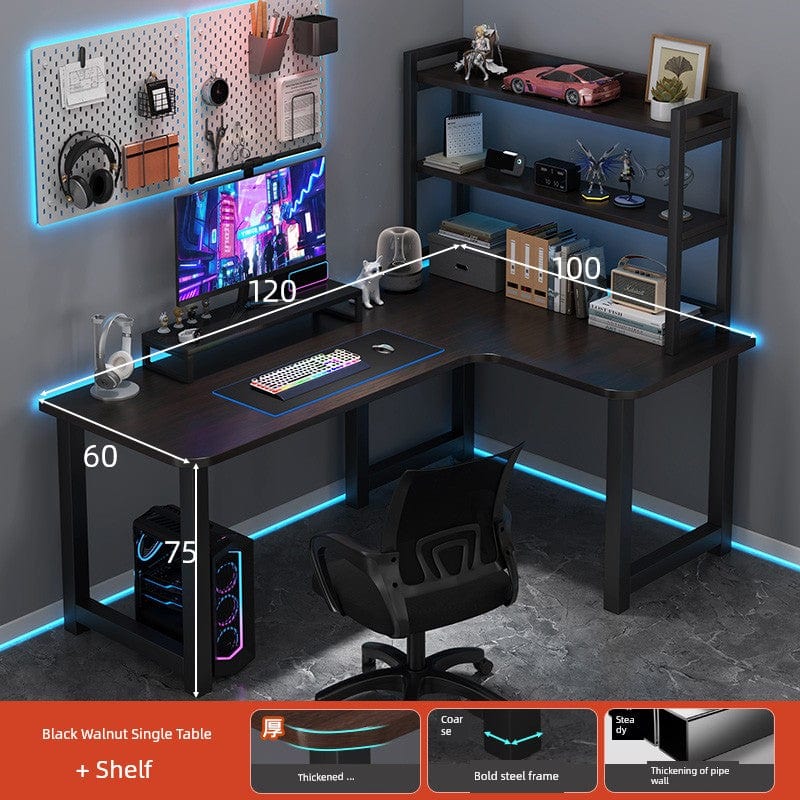 L-shaped corner computer desk with bookshelf by SHOWLU FASHION STORE, featuring double desktops and ample storage space.