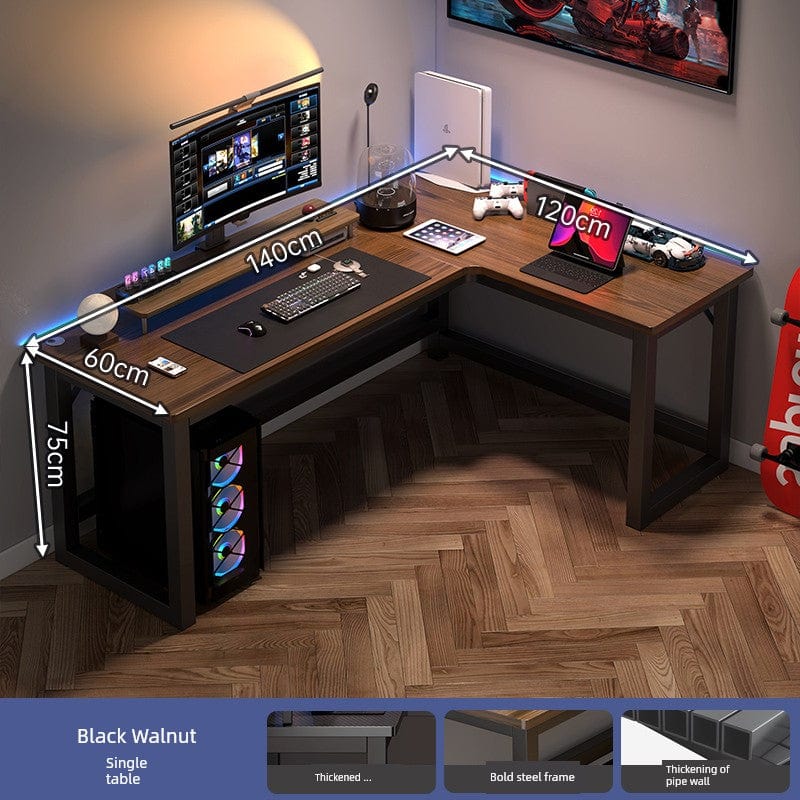 L-shaped corner computer desk with bookshelf by SHOWLU FASHION STORE, featuring double desktop surfaces and storage space.