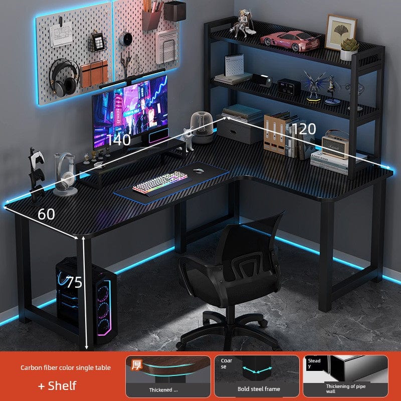 SHOWLU FASHION STORE Zhong Jing L-shaped corner computer desk with double desktop and bookshelf for home office use.