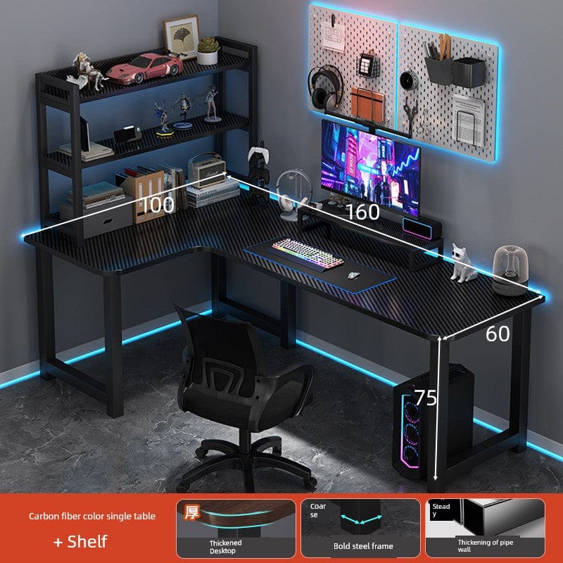L-shaped corner computer desk with bookshelf by SHOWLU FASHION STORE, featuring double desktops and ample storage space.