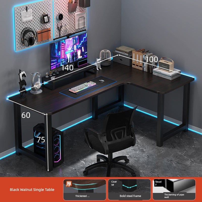 L-shaped corner computer desk with bookshelf by SHOWLU FASHION STORE, featuring a double desktop and integrated storage.