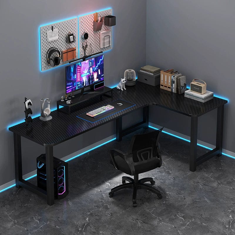 L-shaped corner computer desk with bookshelf by SHOWLU FASHION STORE, featuring double desktops and storage space.