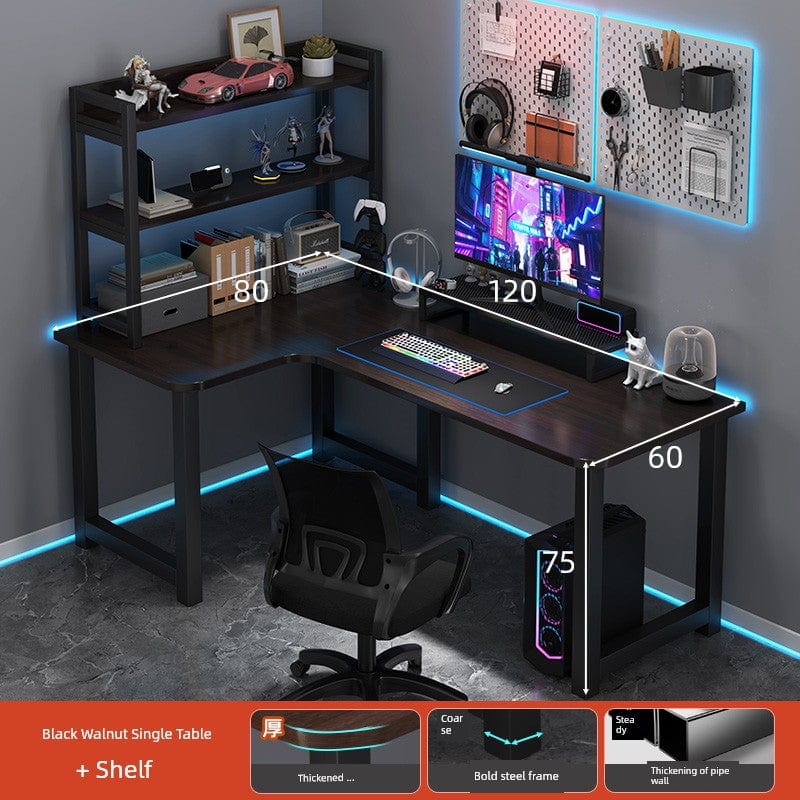 SHOWLU FASHION STORE Zhong Jing L-shaped corner computer desk with bookshelf, double desktop, and spacious workspace.