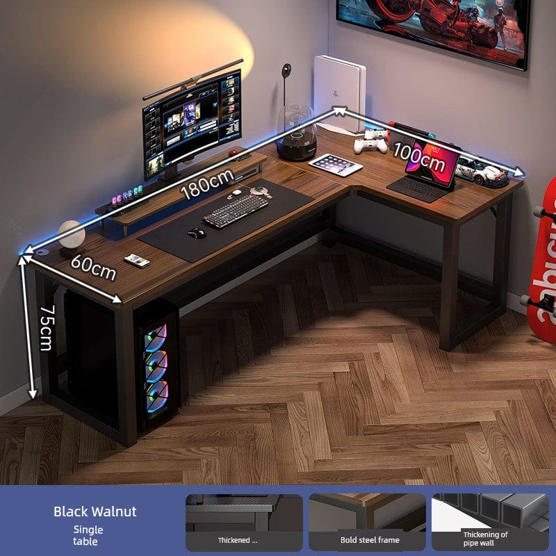 L-shaped corner computer desk with an integrated bookshelf, featuring a double desktop design, by SHOWLU FASHION STORE.