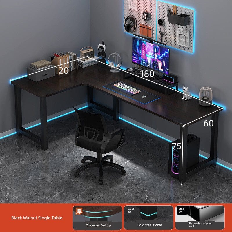 L-shaped corner computer desk with bookshelf, showing the double desktop and storage compartments of the SHOWLU DNZ33 model