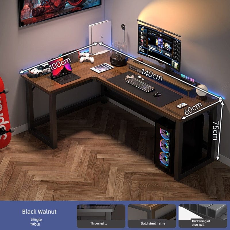 L-shaped corner computer desk with bookshelf by SHOWLU FASHION STORE, featuring double desktops and integrated storage for workspace.