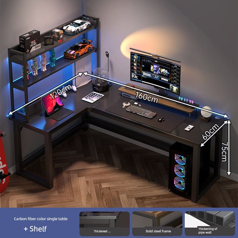 L-shaped corner computer desk with bookshelf by SHOWLU FASHION STORE, featuring a dual desktop design and integrated storage.