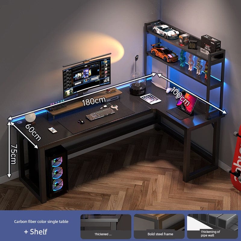 SHOWLU FASHION STORE Zhong Jing L-shaped corner computer desk with double desktop and bookshelf, ideal for home or office use.