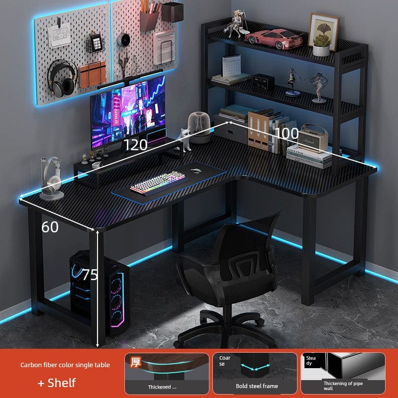 L-shaped corner computer desk with bookshelf by SHOWLU FASHION STORE, featuring a double desktop design and organized storage space.