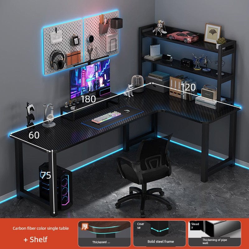 L-shaped corner computer desk with bookshelf in a double-desktop design, made by SHOWLU FASHION STORE, model DNZ33.