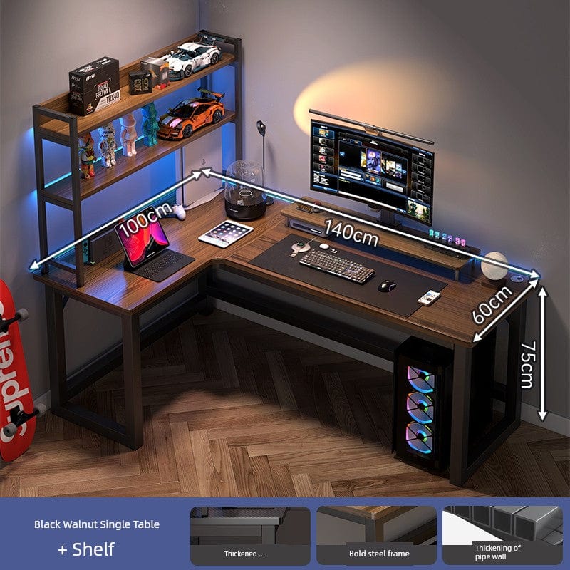 L-shaped corner computer desk with bookshelf by SHOWLU FASHION STORE, featuring double desktop surfaces and ample storage space.