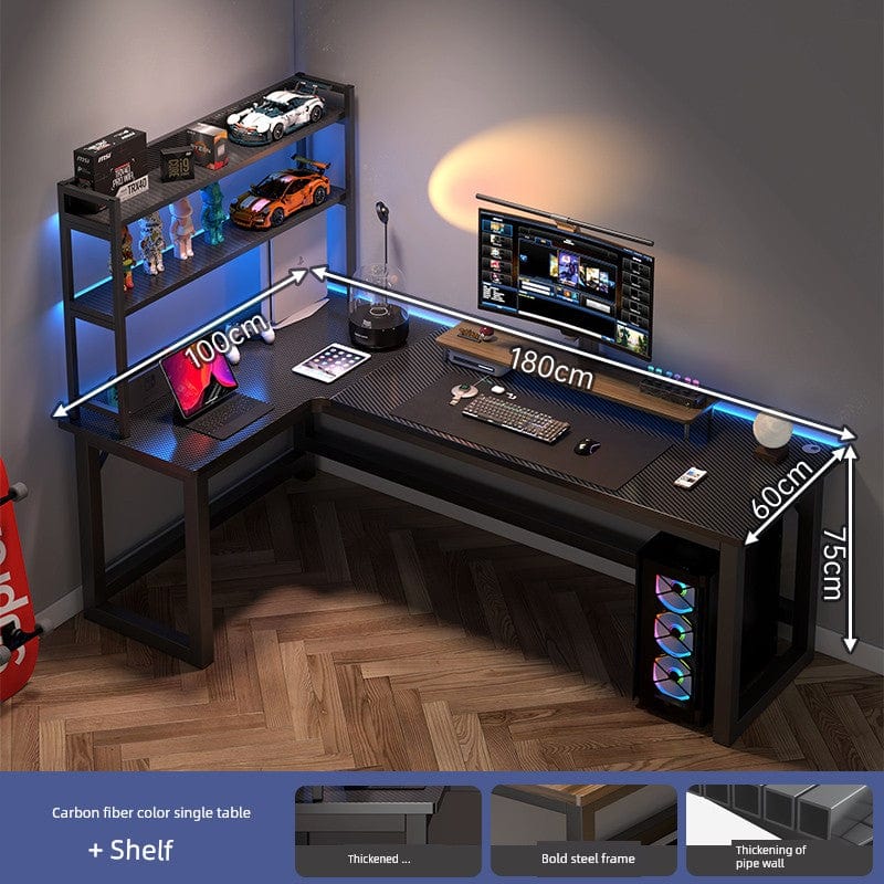 L-shaped corner computer desk with bookshelf by SHOWLU FASHION STORE, featuring double desktops and ample storage space.