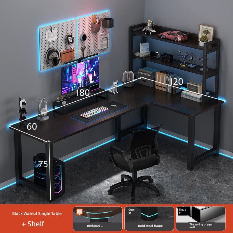 L-shaped corner computer desk with bookshelf from SHOWLU FASHION STORE, featuring a double desktop design and ample storage space.