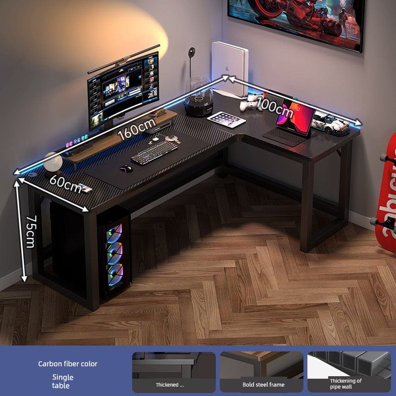 SHOWLU FASHION STORE Zhong Jing L-shaped corner computer desk with double desktop and integrated bookshelf in a modern design.