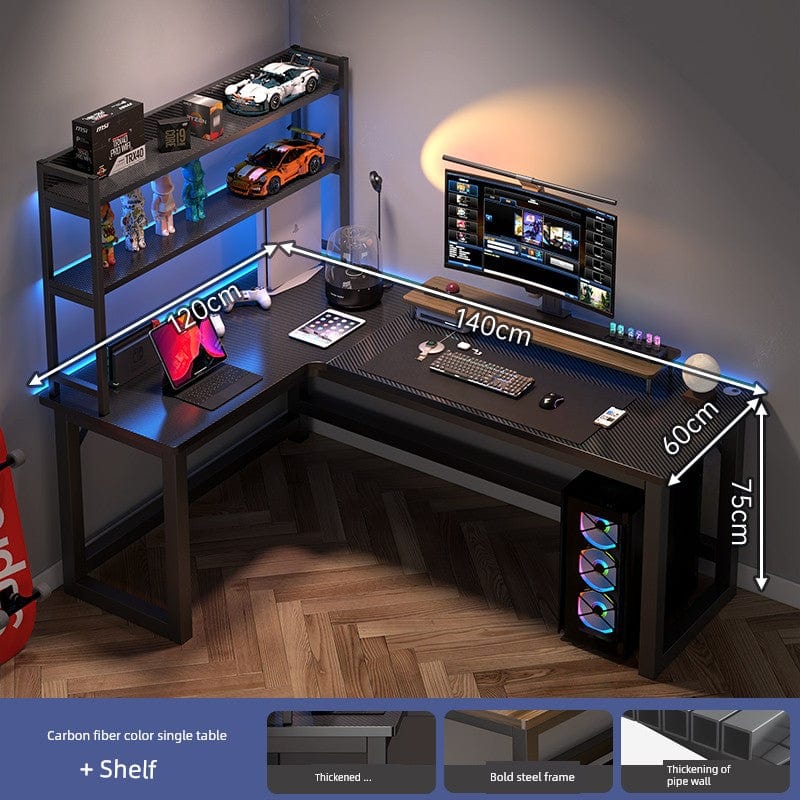 L-shaped corner computer desk with bookshelf by SHOWLU FASHION STORE, featuring double desktop and integrated storage.