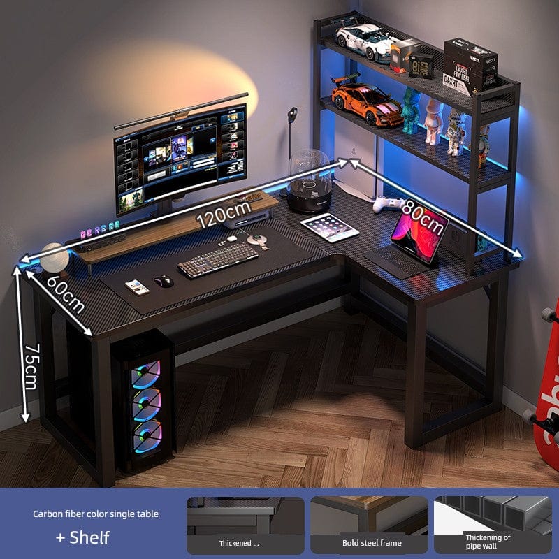 L-shaped corner computer desk with bookshelf by SHOWLU FASHION STORE, featuring a double desktop and organized storage space.
