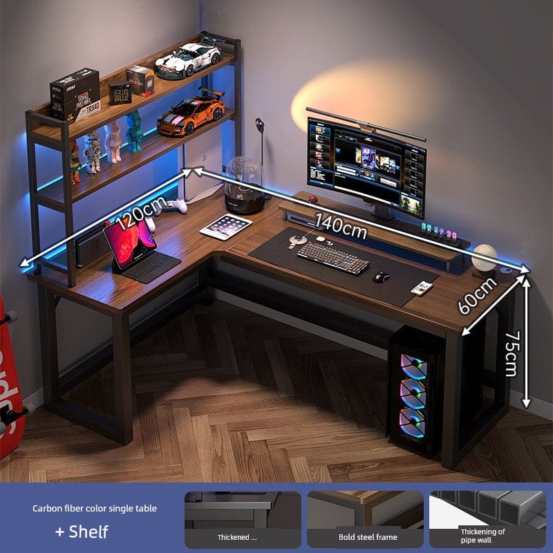 L-shaped corner computer desk with bookshelf by SHOWLU FASHION STORE, featuring a double desktop design and ample storage space.