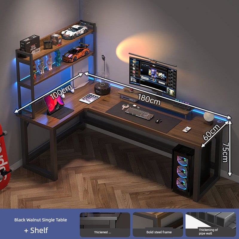 Zhong Jing L-shaped corner computer desk with bookshelf by SHOWLU FASHION STORE, featuring a double desktop and integrated storage.