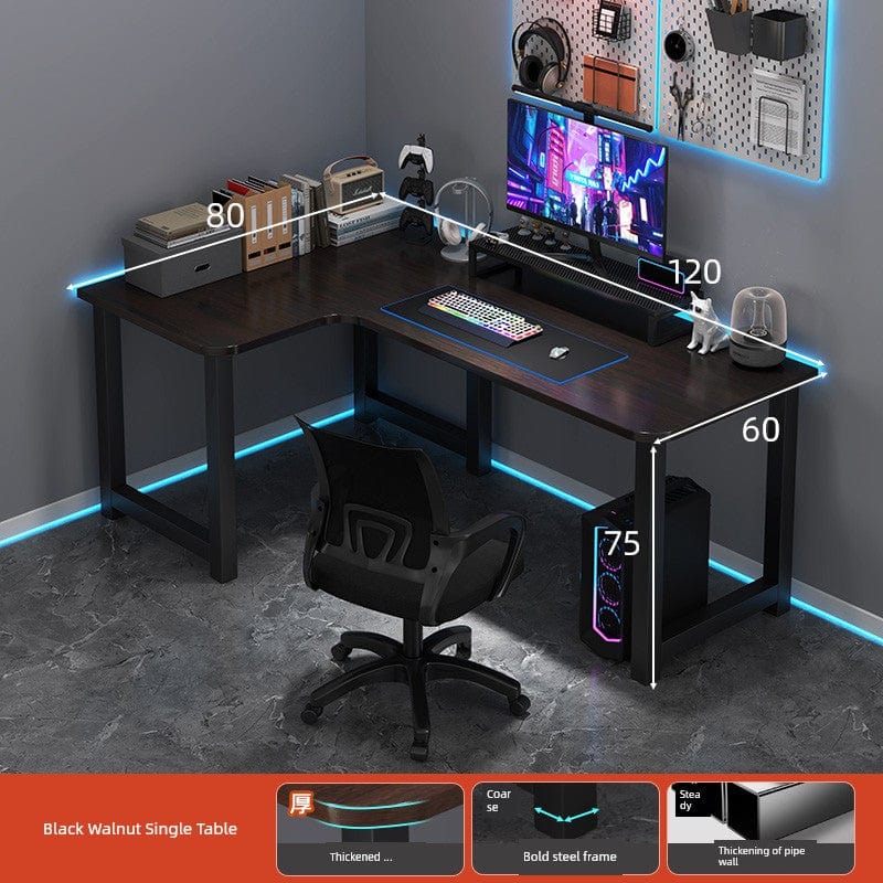 L-shaped corner computer desk with bookshelf by SHOWLU FASHION STORE, featuring double desktops and organized storage space.