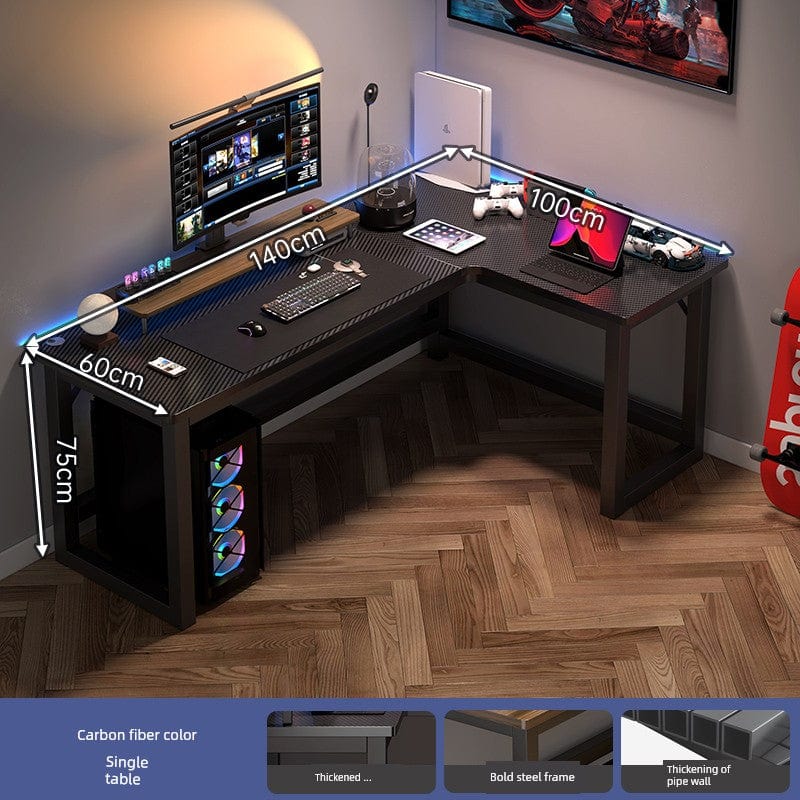 SHOWLU FASHION STORE Zhong Jing L-shaped corner computer desk with double desktops and bookshelf, ideal for home office setup.