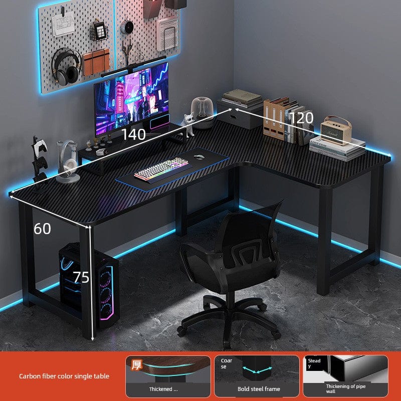 Zhong Jing L-shaped corner computer desk with bookshelf, double-desktop design in a modern style, ideal for home or office workspace
