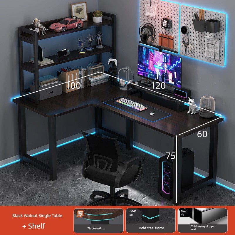 L-shaped corner computer desk with bookshelf and double desktop, SHOWLU FASHION STORE DNZ33 model, wood finish, modern design
