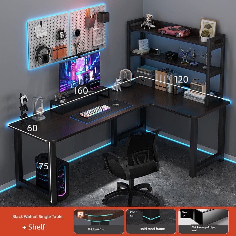 SHOWLU FASHION STORE Zhong Jing L-shaped corner computer desk with double desktops and integrated bookshelf, DNZ33 model.