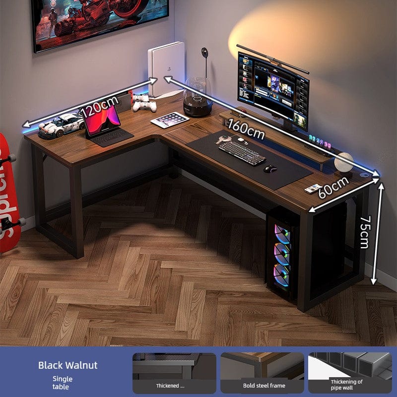 L-shaped corner computer desk with bookshelf in dark wood finish, featuring double desktops and ample storage from SHOWLU FASHION STORE