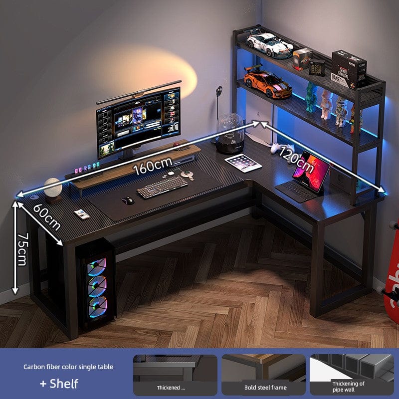 SHOWLU FASHION STORE Zhong Jing L-shaped corner computer desk with double desktops and built-in bookshelf for home office use.