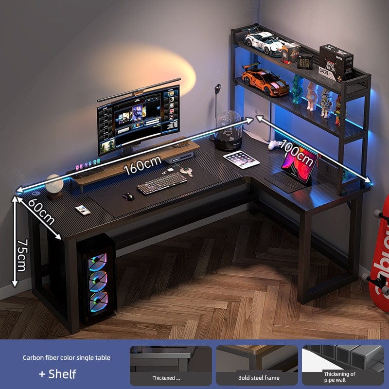 L-shaped corner computer desk with bookshelf by SHOWLU FASHION STORE, featuring double desktop surfaces and storage shelves.