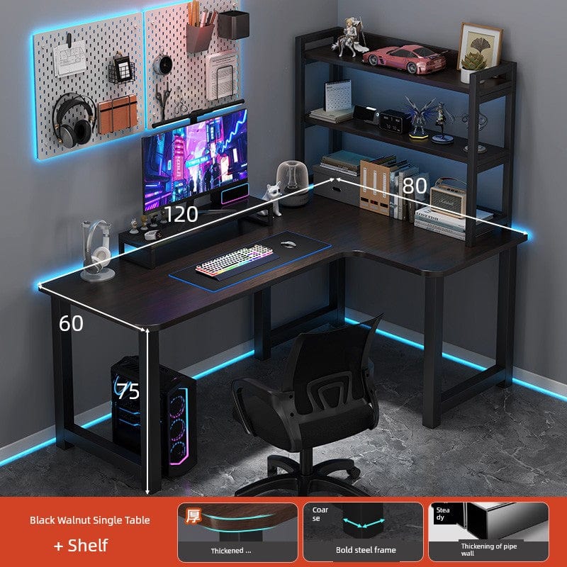 SHOWLU FASHION STORE Zhong Jing L-shaped corner computer desk with bookshelf, featuring dual desktops and ample storage space.