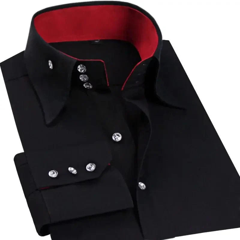 Men's white slim fit dress shirt from SHOWLU FASHION STORE with long sleeves, button-down collar, ideal for business or casual wear.